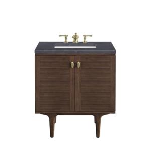Amberly 30IN Single Vanity Mid-Century Walnut w/ 3 CM Charcoal Soapstone Top
