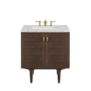 Amberly 30IN Single Vanity Mid-Century Walnut w/ 3 CM Eternal Jasmine Pearl Top