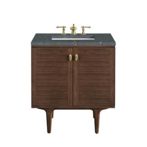 Amberly 30IN Single Vanity Mid-Century Walnut w/ 3 CM Parisien Bleu Top