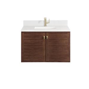 Amberly 36IN Single Vanity Mid-Century Walnut w/ Single Hole 3 CM White Zeus Top & Backsplash
