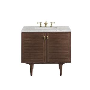 Amberly 36IN Single Vanity Mid-Century Walnut w/ 3 CM Eternal Jasmine Pearl Top