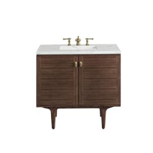 Amberly 36IN Single Vanity Mid-Century Walnut w/ 3 CM Ethereal Noctis Top