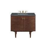 Amberly 36IN Single Vanity Mid-Century Walnut w/ 3 CM Parisien Bleu Top