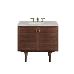 Amberly 36IN Single Vanity Mid-Century Walnut w/ 3 CM Victorian Silver Top