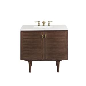 Amberly 36IN Single Vanity Mid-Century Walnut w/ 3 CM White Zeus Top