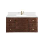 Amberly 48IN Single Vanity Mid-Century Walnut w/ Single Hole 3 CM White Zeus Top & Backsplash