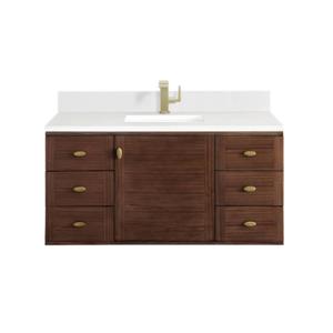 Amberly 48IN Single Vanity Mid-Century Walnut w/ Single Hole 3 CM White Zeus Top & Backsplash