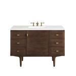 Amberly 48IN Single Vanity Mid-Century Walnut w/ 3 CM White Zeus Top