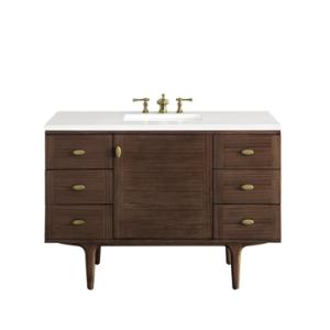 Amberly 48IN Single Vanity Mid-Century Walnut w/ 3 CM White Zeus Top