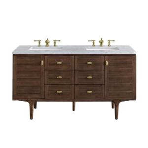 Amberly 60IN Double Vanity Mid-Century Walnut w/ 3 CM Carrara Marble Top