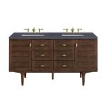 Amberly 60IN Double Vanity Mid-Century Walnut w/ 3 CM Charcoal Soapstone Top