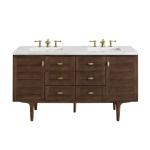 Amberly 60IN Double Vanity Mid-Century Walnut w/ 3 CM Ethereal Noctis Top