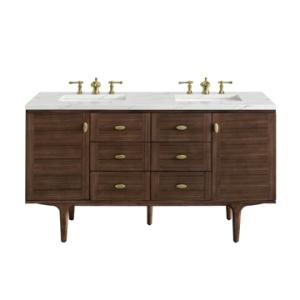 Amberly 60IN Double Vanity Mid-Century Walnut w/ 3 CM Ethereal Noctis Top