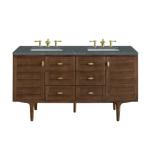 Amberly 60IN Double Vanity Mid-Century Walnut w/ 3 CM Parisien Bleu Top
