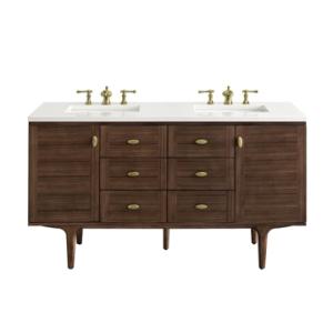 Amberly 60IN Double Vanity Mid-Century Walnut w/ 3 CM White Zeus Top