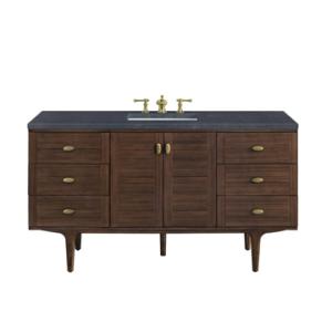 Amberly 60IN Single Vanity Mid-Century Walnut w/ 3 CM Charcoal Soapstone Top