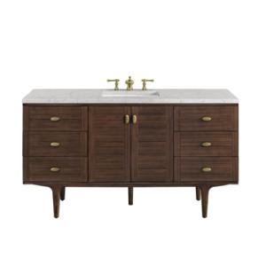 Amberly 60IN Single Vanity Mid-Century Walnut w/ 3 CM Eternal Jasmine Pearl Top