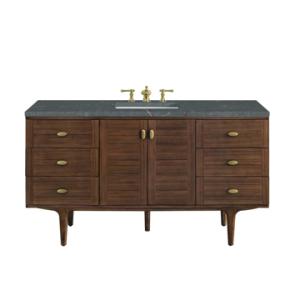 Amberly 60IN Single Vanity Mid-Century Walnut w/ 3 CM Parisien Bleu Top