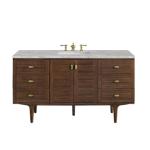 Amberly 60IN Single Vanity Mid-Century Walnut w/ 3 CM Victorian Silver Top
