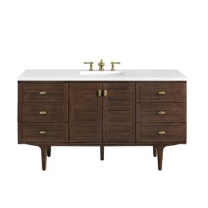 Amberly 60IN Single Vanity Mid-Century Walnut w/ 3 CM White Zeus Top