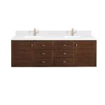 Amberly 72IN Double Vanity Mid-Century Walnut w/ Single Hole 3 CM White Zeus Top & Backsplash