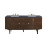 Amberly 72IN Double Vanity Mid-Century Walnut w/ 3 CM Charcoal Soapstone Top