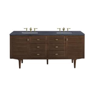 Amberly 72IN Double Vanity Mid-Century Walnut w/ 3 CM Charcoal Soapstone Top