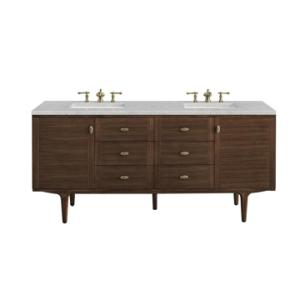 Amberly 72IN Double Vanity Mid-Century Walnut w/ 3 CM Eternal Jasmine Pearl Top