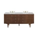 Amberly 72IN Double Vanity Mid-Century Walnut w/ 3 CM Victorian Silver Top