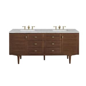 Amberly 72IN Double Vanity Mid-Century Walnut w/ 3 CM Victorian Silver Top