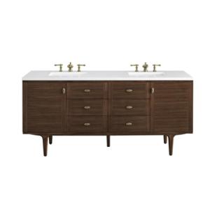 Amberly 72IN Double Vanity Mid-Century Walnut w/ 3 CM White Zeus Top