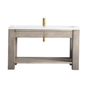 Brooklyn 39.5IN Single Console Vanity Platinum Ash w/ White Glossy Composite Stone Top