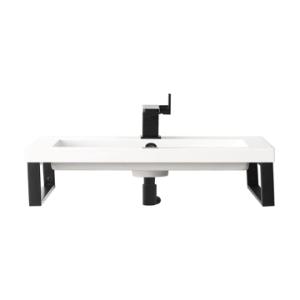 Two Boston 18IN Wall Brackets Matte Black w/ 23.6IN White Glossy Composite Stone Top