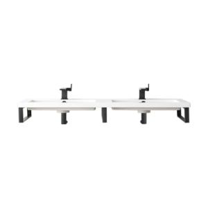Three Boston 18IN Wall Brackets Matte Black w/ 47IN White Glossy Composite Stone Top