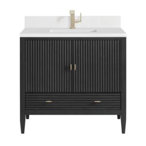 Myrrin 36IN Vanity Carbon Oak w/ Single Hole 3 CM White Zeus Silestone Top & Backsplash