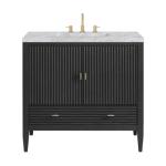 Myrrin 36IN Vanity Carbon Oak w/ 3 CM Carrara White Marble Top