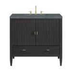 Myrrin 36IN Vanity Carbon Oak w/ 3 CM Parisien Bleu Silestone Top