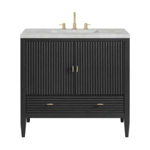 Myrrin 36IN Vanity Carbon Oak w/ 3 CM Victorian Silver Silestone Top