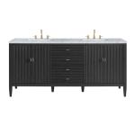 Myrrin 72IN Double Vanity Carbon Oak w/ 3 CM Carrara White Marble Top