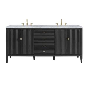 Myrrin 72IN Double Vanity Carbon Oak w/ 3 CM Carrara White Marble Top