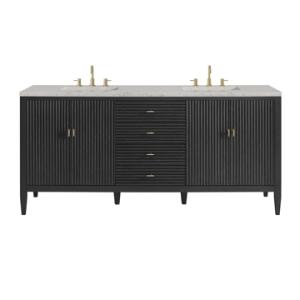 Myrrin 72IN Double Vanity Carbon Oak w/ 3 CM Eternal Jasmine Pearl Silestone Top
