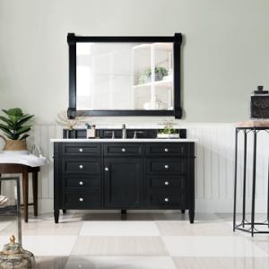 Brittany 48IN Single Vanity Black Onyx w/ 3 CM Carrara Marble Top