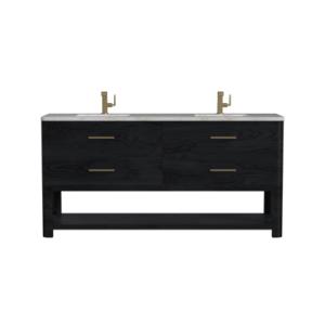 Lucian 72IN Double Vanity Carbon Oak w/ 3 CM Victorian Silver Silestone Top