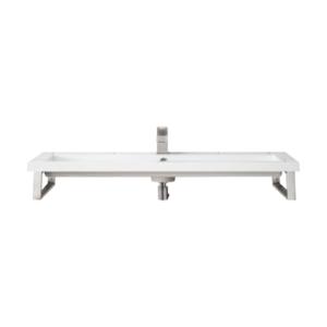 Two Boston 15.25IN Wall Brackets Brushed Nickel w/ 39.5IN White Glossy Composite Stone Top