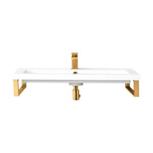 Two Boston 15.25IN Wall Brackets Radiant Gold w/ 31.5IN White Glossy Composite Stone Top