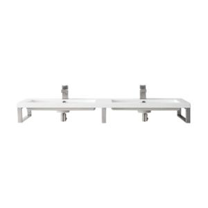 Three Boston 18IN Wall Brackets Brushed Nickel w/ 47IN White Glossy Composite Stone Top