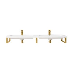 Three Boston 18IN Wall Brackets Radiant Gold w/ 47IN White Glossy Composite Stone Top