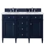 Brittany 60IN Double Vanity Victory Blue w/ 3 CM Carrara Marble Top