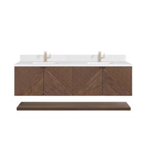 Marcello 72IN Double Vanity Chestnut w/ Single Hole 3 CM White Zeus Top & Backsplash