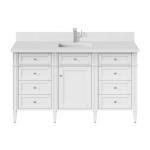 Brittany 60IN Single Vanity Bright White w/ Single Hole 3 CM White Zeus Silestone Top & Backsplash